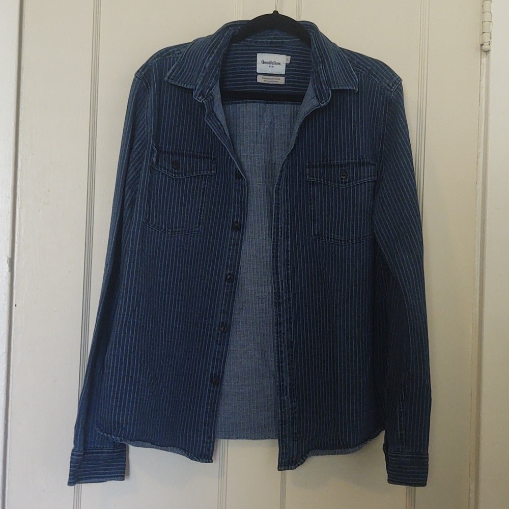Goodfellow & Co. Standard Denim/Chambray Striped Button Up Top Sz L